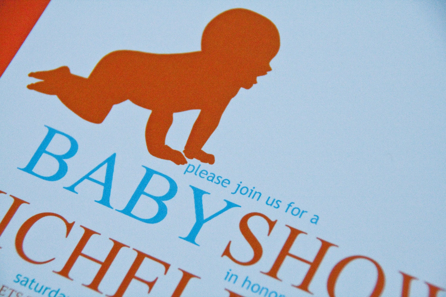 Modern Baby Shower Invitation Crawling Baby Boy Party Invitation set of 10 by Belleza e Luce Il_570xn