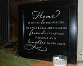 Home is where love resides - Black with Cream sign on reclaimed wood