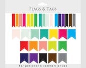 Flags clipart for digital scrapbooking - digital flags, tags, thin and wide versions, stitched, colorful, colors for personal commercial use
