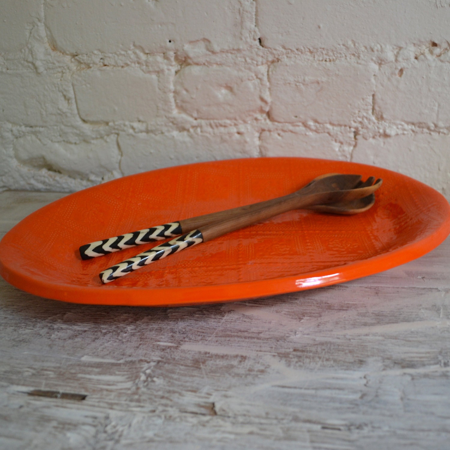 Orange Serving Platter - large oval platter - stoneware - Wobbly Plates Series