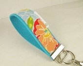Key Fob Key Chain Wristlet  PEONIES in PARADISE