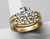 14K Yellow Gold 3 Prong Diamond Engagement Ring set Channel set accent diamonds