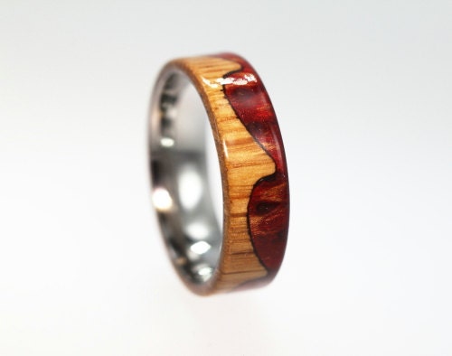 Titanium Two Tone Wood Wave Ring - Waterproofed
