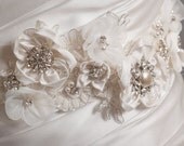 Ivory Bridal Sash, Silk Flowers and Lace, Rhinestone Bridal Belt, Wedding Sash - Desiree