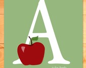 Childrens Wall Art, Personalized Art Print, Nursery Decor, A is for Apple is for Custom Letter and Name 8 x 10 art print