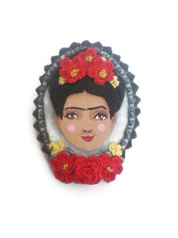 Frida Kahlo Cameo Brooch, Felt Cameo Brooch, Art Brooch, Wearable Art Jewelry