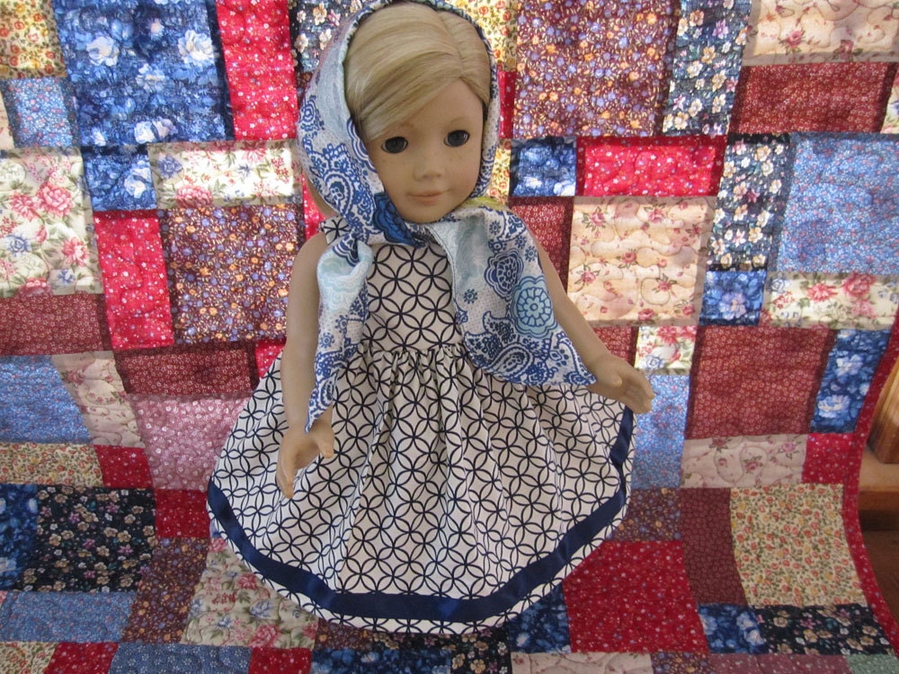 American Girl Doll Clothes Dress and Scarf in Blue