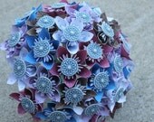 SALE: Paper Flower and Button Bouquet with matching Boutonniere