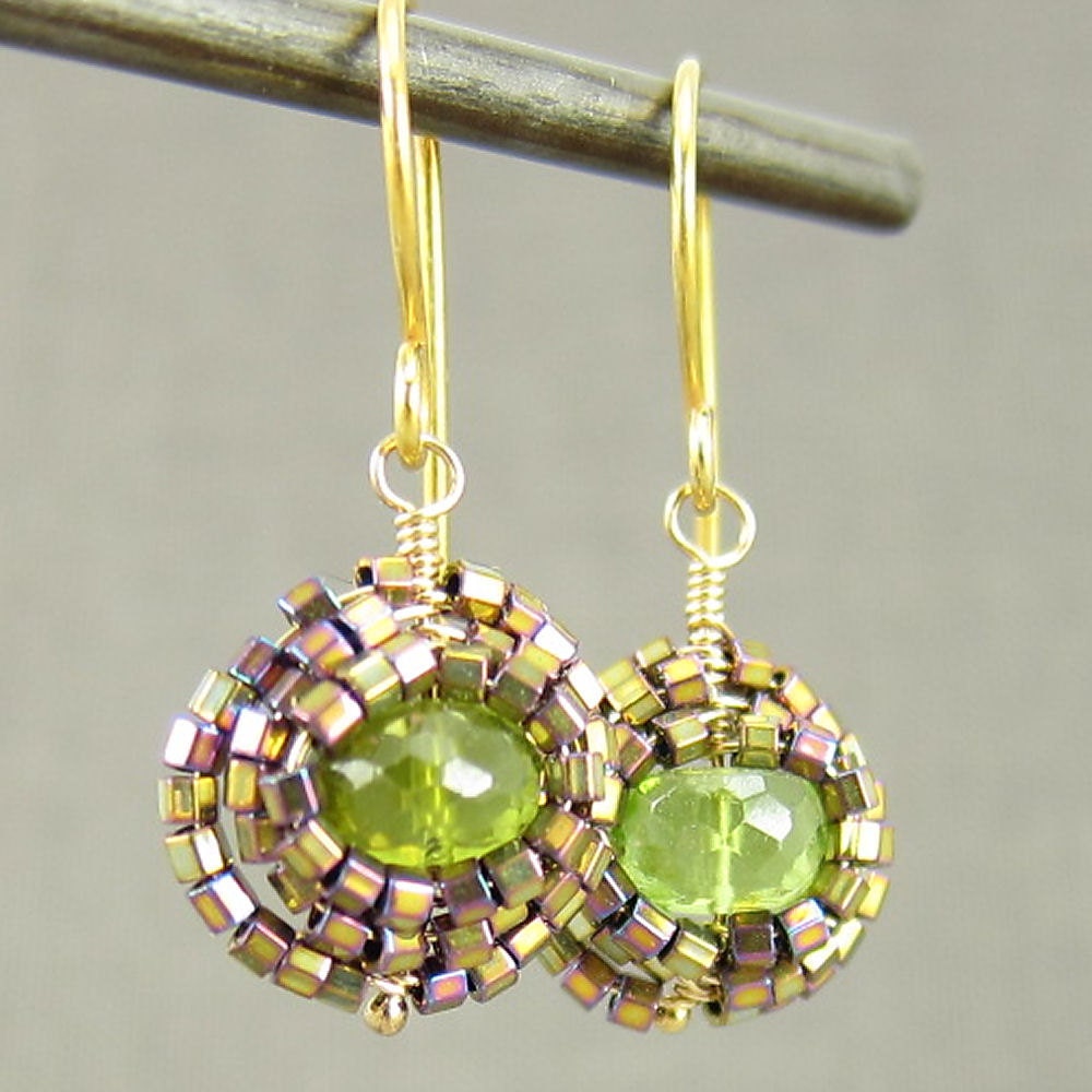 Peridot and Seed Bead Earrings - (AZIZI 576)