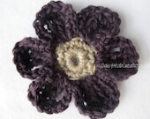 Ultimate Daisy Pin- Crochet Flower Pin Blackberry Mink Tan- Crochet Jewelry