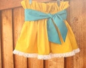 Vintage Inspired Mustard Ruffled Lace Skirt with Sash
