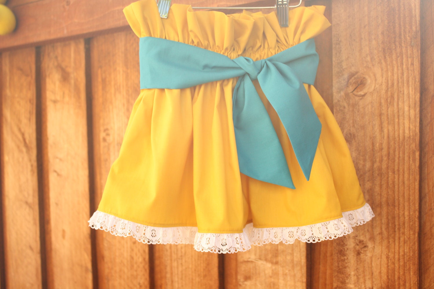 Vintage Inspired Mustard Ruffled Lace Skirt with Sash