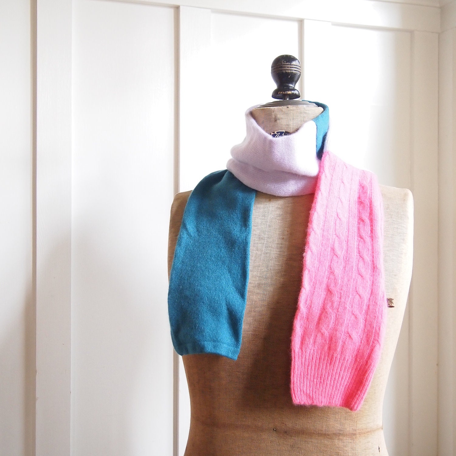 Scarf Eco friendly 100% CASHMERE teal lavender fuchsia accessory - Recycled eco handmade warm soft - special one of a kind gift women -  32