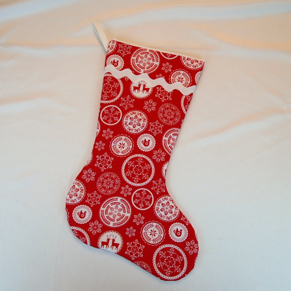 Red Snowflake Christmas Stocking with White Lining