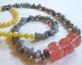 fresh  -  cherry quartz, labradorite, and olive jade