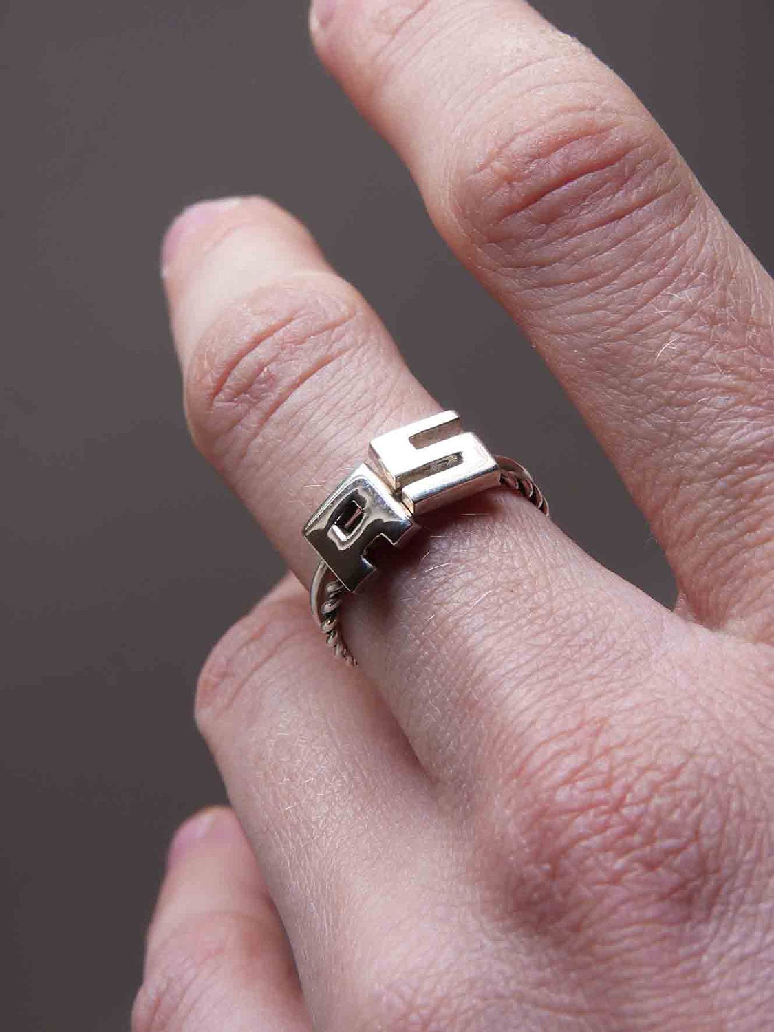 3 Initials Rings with twist band, sterling silver, great for stacking,  Made to order, Custom Ring