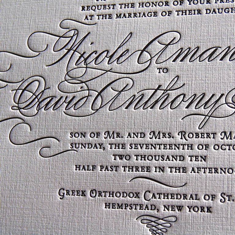 Letterpress Wedding Invitation - Swirls 3 - Sample