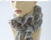 Gray Ruffled Scarf, Hand Knit in Soft Shades of Grey and White, Ruffle Clothing, Fall Fashion - beadedwire