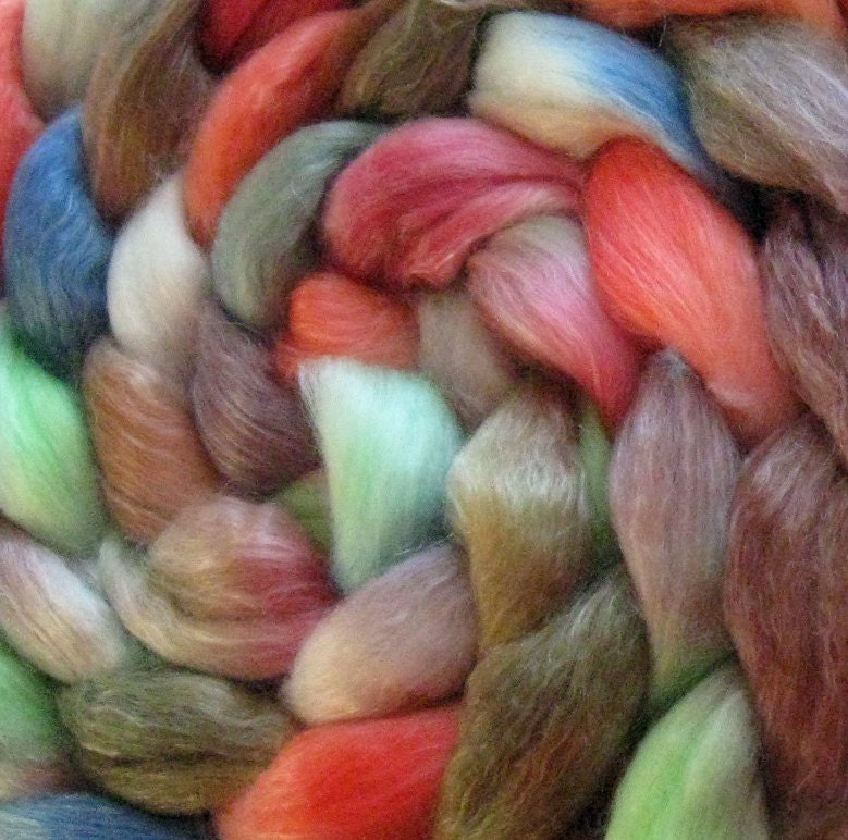 8 ounces, perfect for a giant shawl - Merino / Tencel Blend Wool Roving (Top) - Handpainted Spinning or Felting Fiber