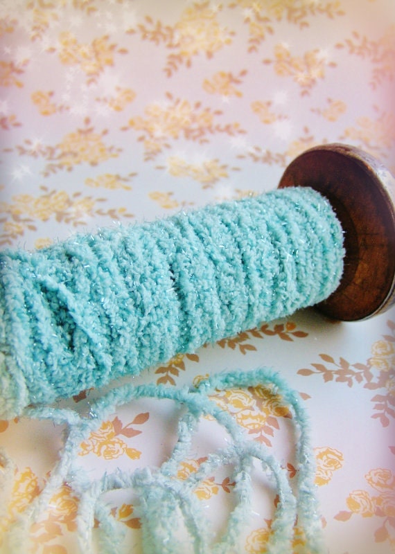 Aqua blue Stardust chenille velvet ribbon luxe vintage style trim fabulous embellishment and wrap supply - 5 yards