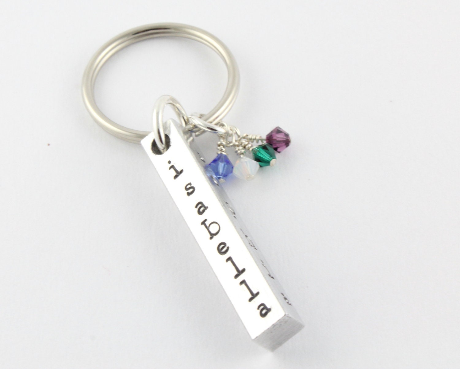Aluminum Bar Birthstone Keychain Key Ring Personalized Custom Hand Stamped