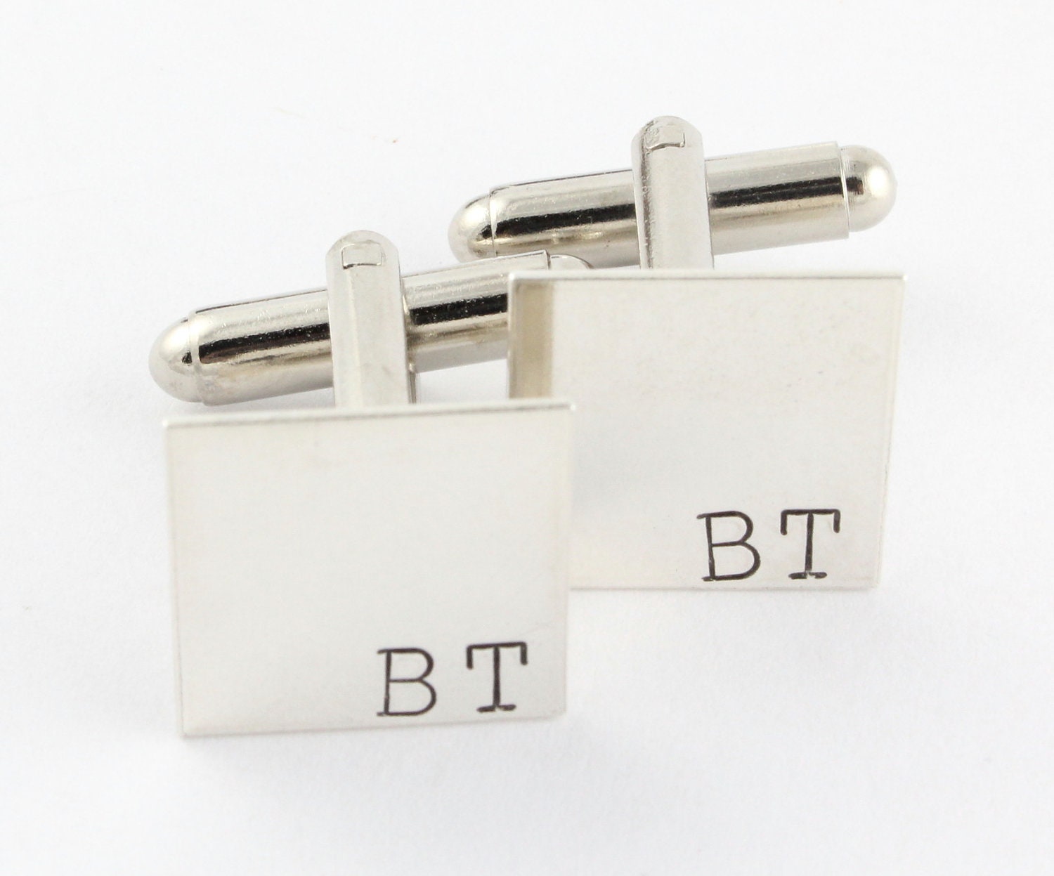 Personalized Initials Sterling Silver Square Cufflinks - Custom Hand Stamped Men Cuff Links - Shirt Fasteners - Father's Day Gift