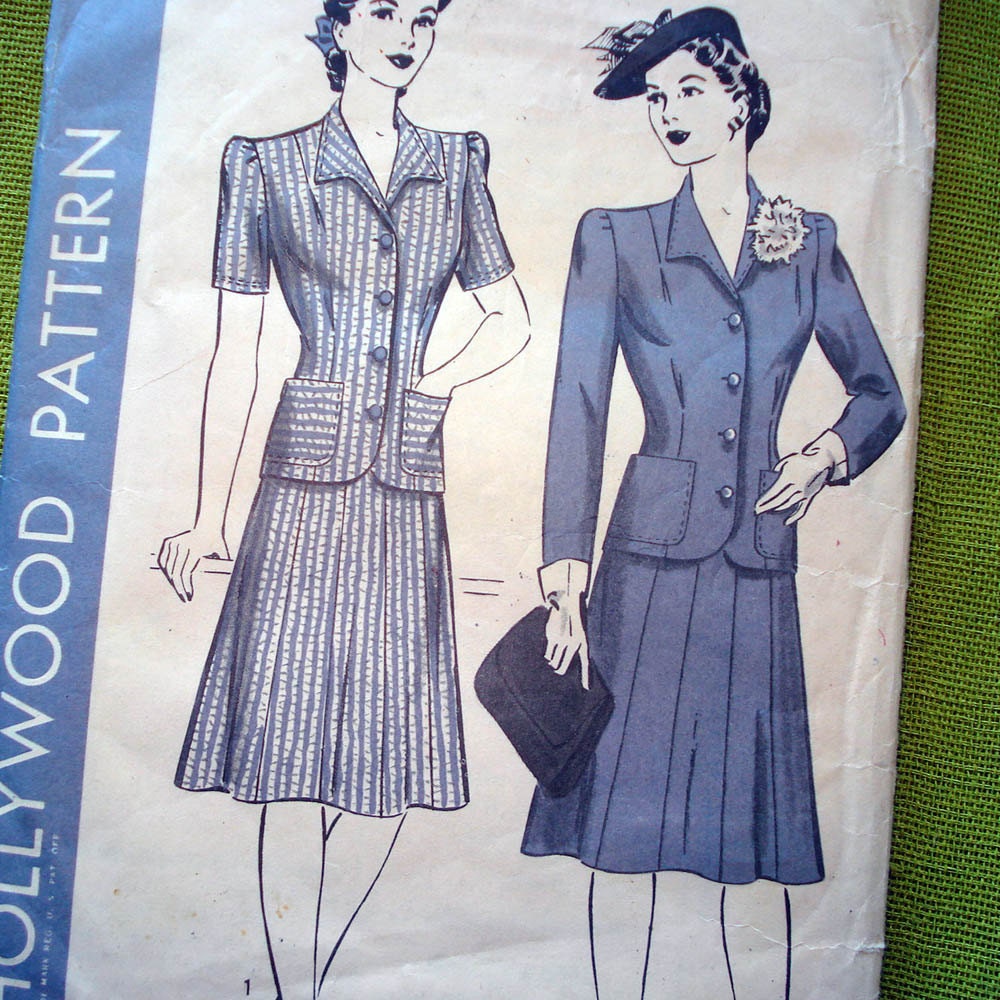 1940 Vintage Sewing Pattern - Two Piece Suit - Film Noir Hollywood Patterns 1169 / Bust 36