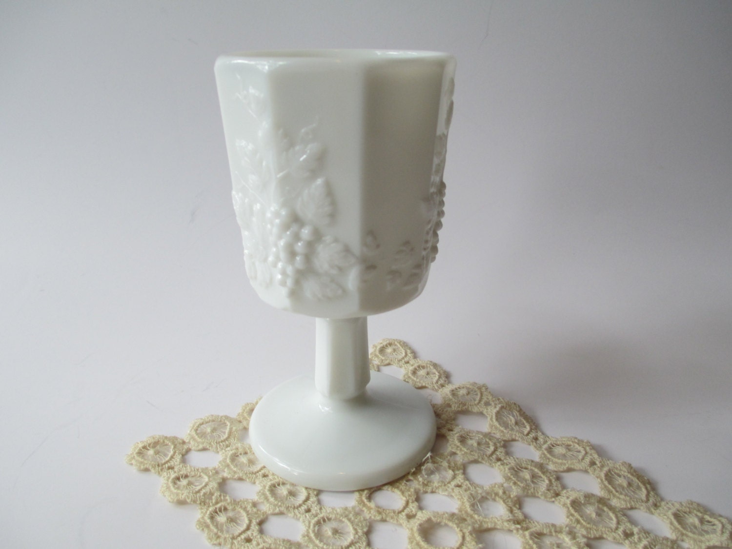 Vintage Westmoreland Paneled Grape Milk Glass Water Goblet