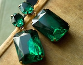 Angelina Jolie Earrings  - Large Emerald Green Earrings . Estate Style Jewelry