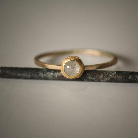 Recycled 22k & 14k Gold Textured Ring with Beautiful Rose Cut Diamond