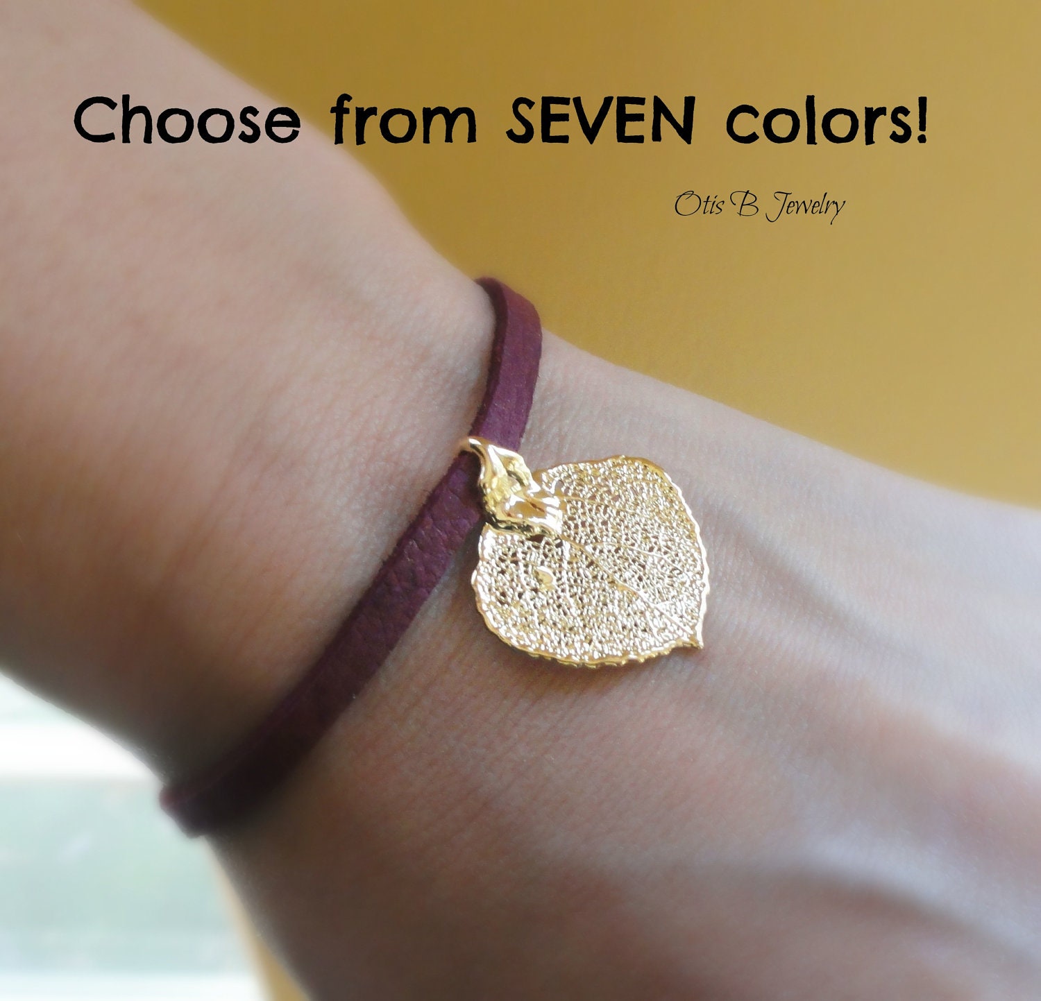 Real Leaf bracelet on a Custom color Leather strap, Sterling silver, leather bracelet, leaf jewelry, silver leaf bracelet