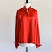 80s Red Stripe Silk Collar Dress Shirt Nautical Preppy Secretary . SM . M . D184