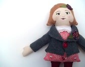 Cloth Doll, blond hair, coral dress