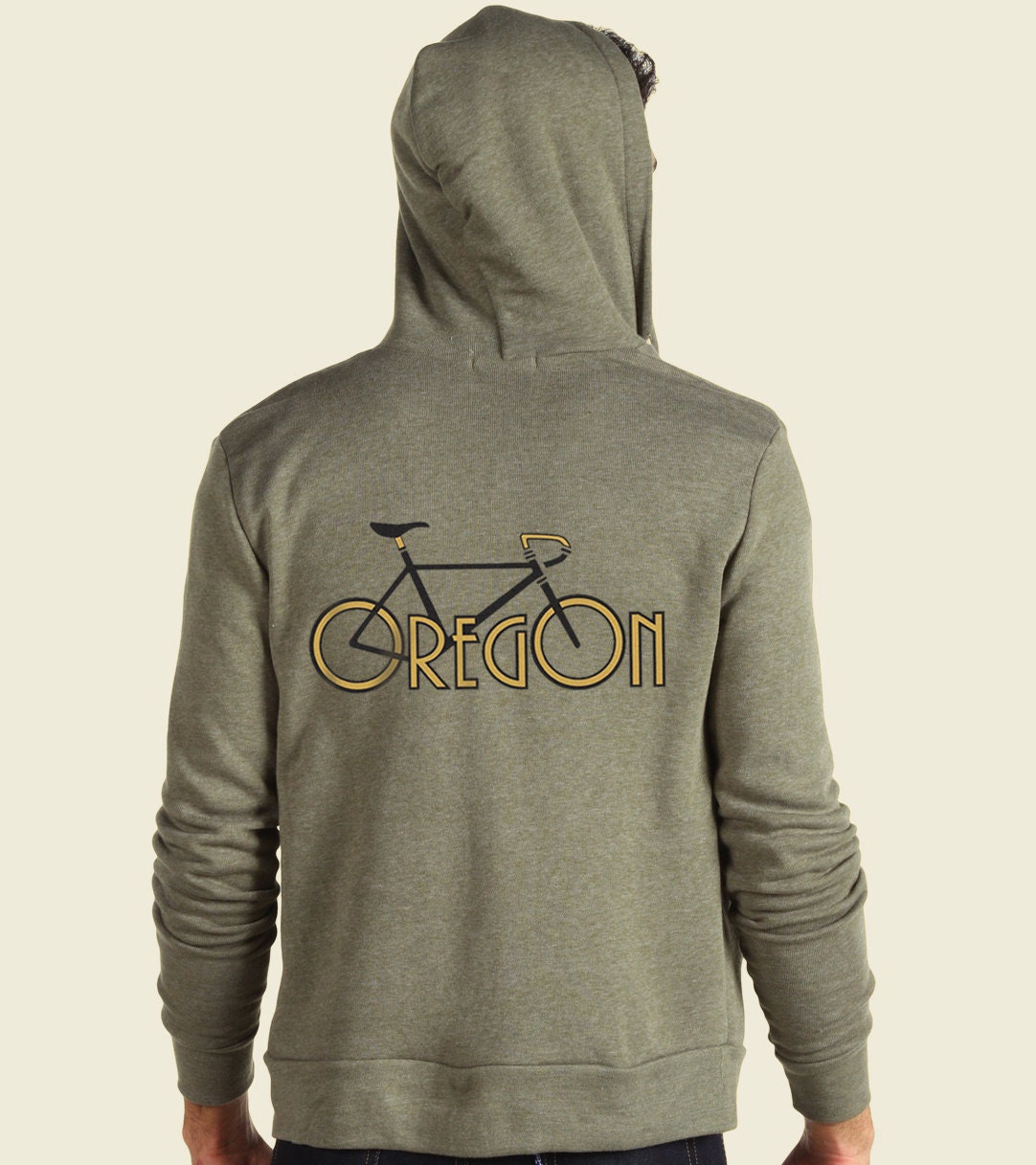 Men's Hoodie Oregon Bike hoodie, unisex hoodie Eco Fleece Military green Sage Green