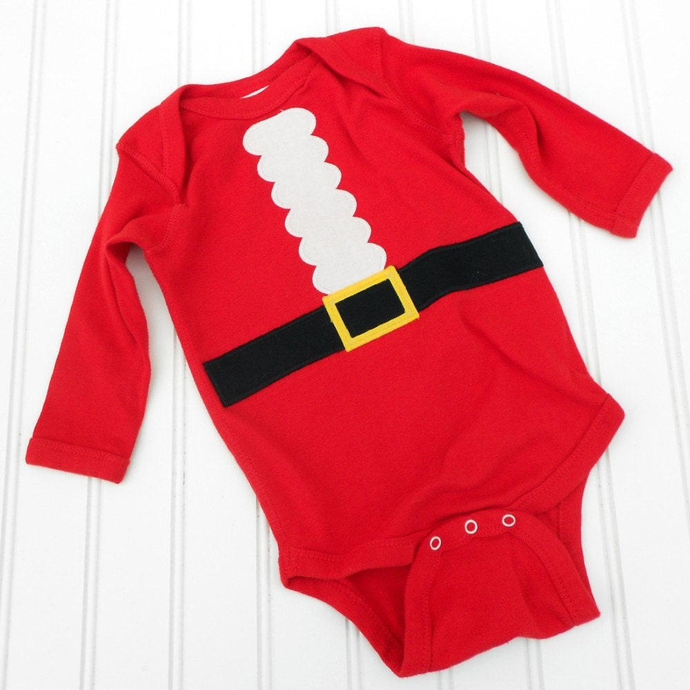 Ready to ship Santa Claus Christmas Long Sleeve Onesie sewn applique GREAT PHOTO Prop for boys or girls