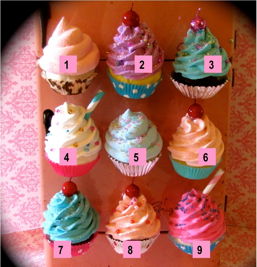 Fake Cupcake Swirly Twirly Magnets Your Choice of Two Mini Cupcake Magnets Great for Fridge, Office, Bakery, Little Girls Room, Etc