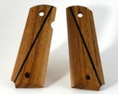 Teak with Ebony Stripe Full Size 1911 Pistol Grips