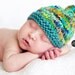 READY TO SHIP - knitted newborn baby top-knot hat in teal, brown, orange, green multi