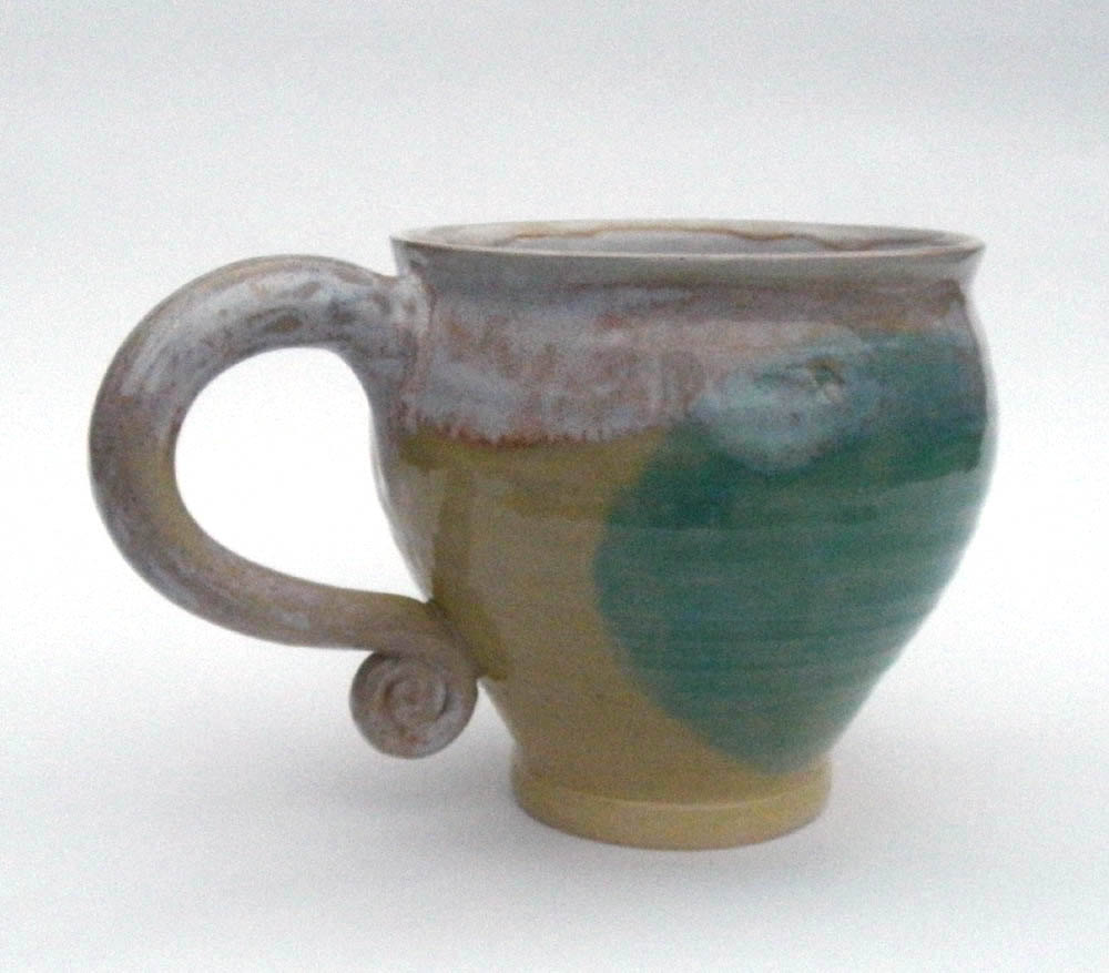 Mug- Spiral Handle, Yellow, Green and Milk White Jumbo Stoneware- Elegant- SALE