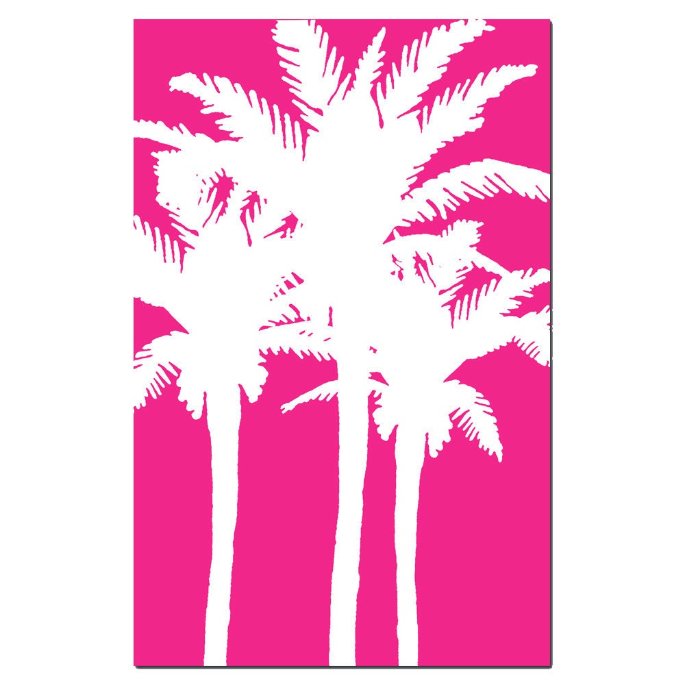 Tropical Palms - 11x17 Palm Tree Silhouette Print - Tropical Island Decor - Choose Your Colors - Shown in Hot Pink, Yellow, and More