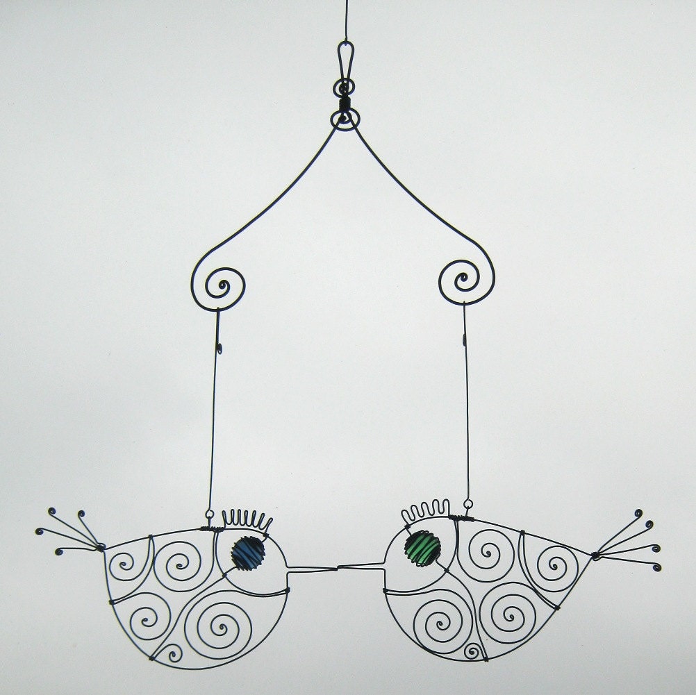 Two Wire Birds Metal Animal Mobile Sculpture II