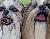 SHIH TZU dog art print brown & white green bright colors 8x10