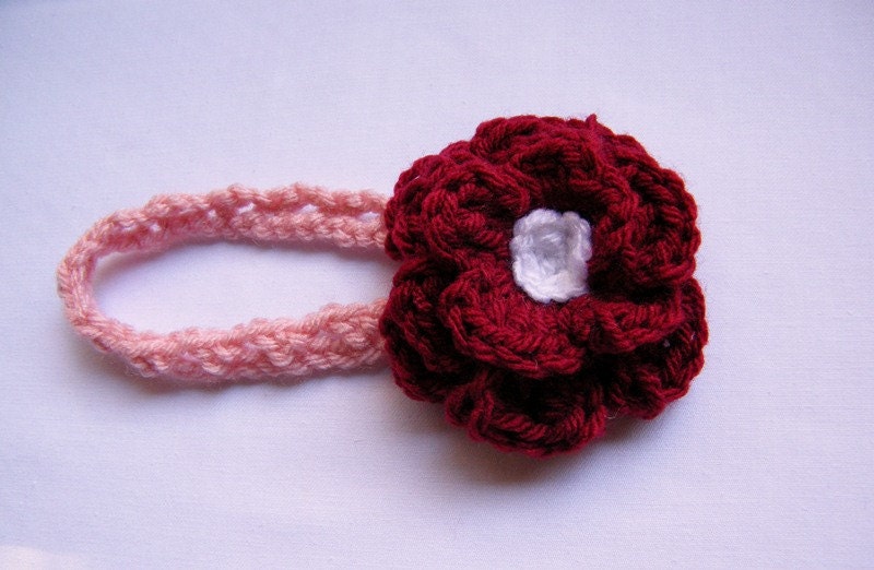 Valentine's Day Crochet Headband,Newborn Headband with Crochet Flower in Red and Pink  Baby Headband, Handmade Headband, Photography Prop