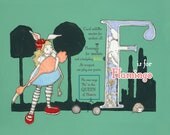 F is for Flamingo- 9x7.5 Wonderland Alphabet Print