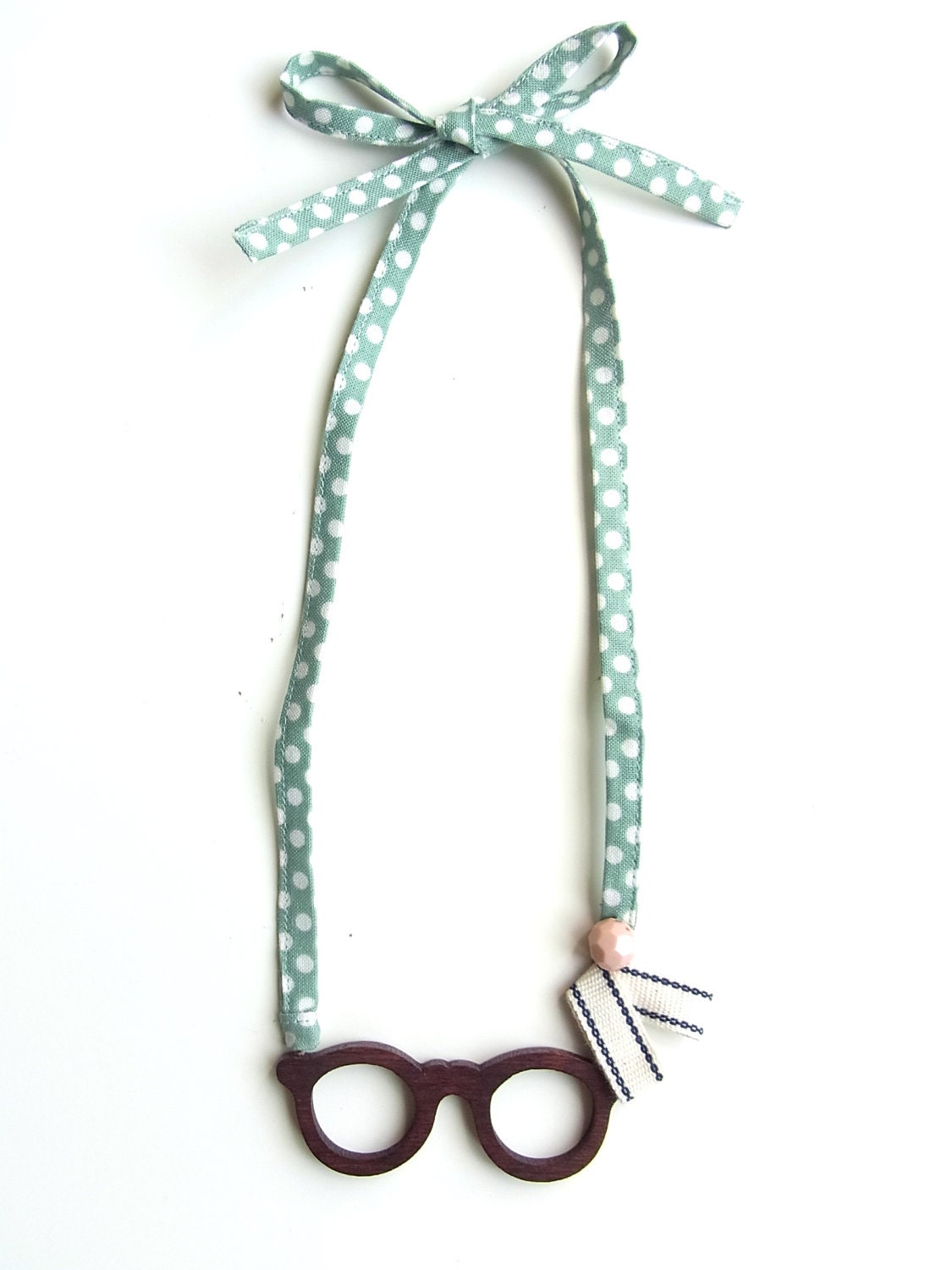 Wooden Glasses Fabric Ribbon Necklace