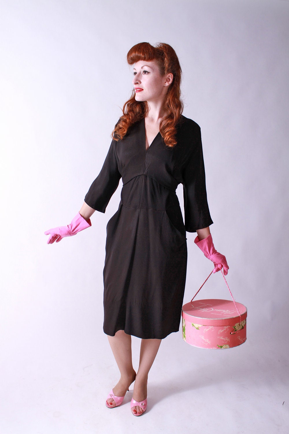 Vintage 1950s Dress -  Classic Hourglass Little Black Dress with Unique Back Belt