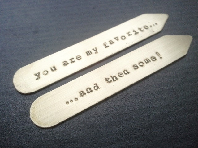 c o l l a r s t a y s - 1 pair - Handforged Brass - Custom Inscription