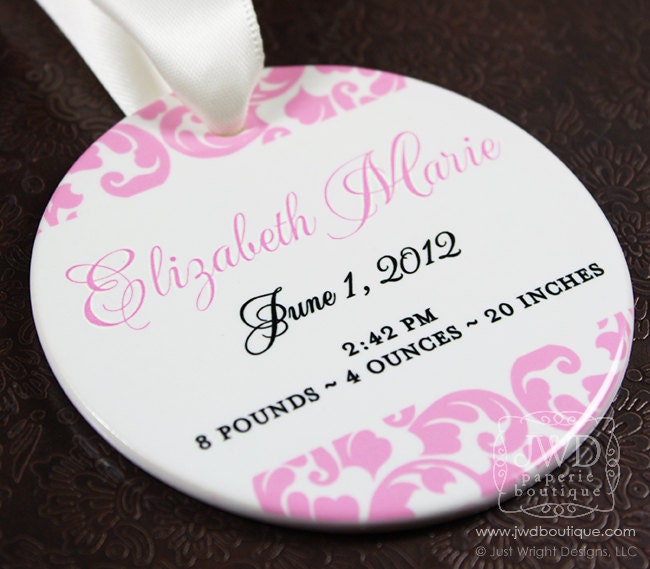 Birth Announcement Ornament Babys First Christmas Ornament Personalized Baby Girl New Birth Ornament - Kirkland Pattern