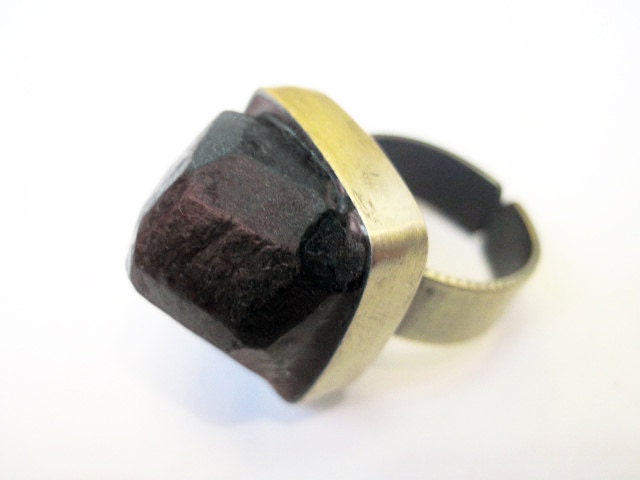 Kiss the Ground. Rough Raw Garnet on Chunky Ring.