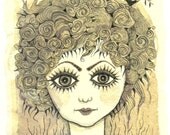Portrait -original watercolor/ink painting on handmade paper -ink drawing - illustration - woodland
